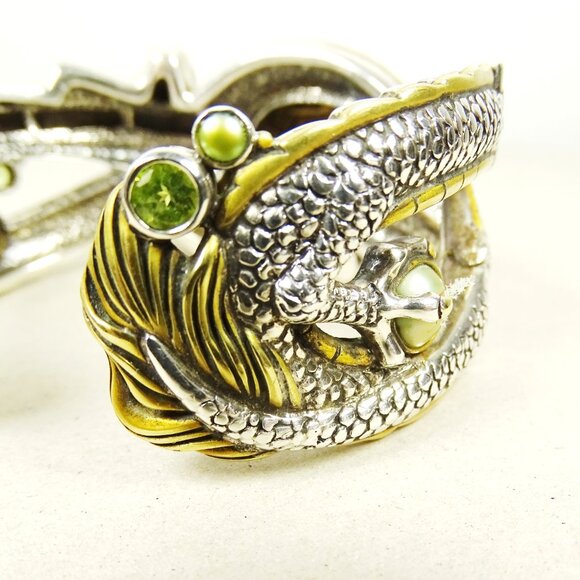 ECHO of the DREAMER Sterling Silver Bronze FW Pearls & Peridot Cuff Bracelet - Picture 12 of 12